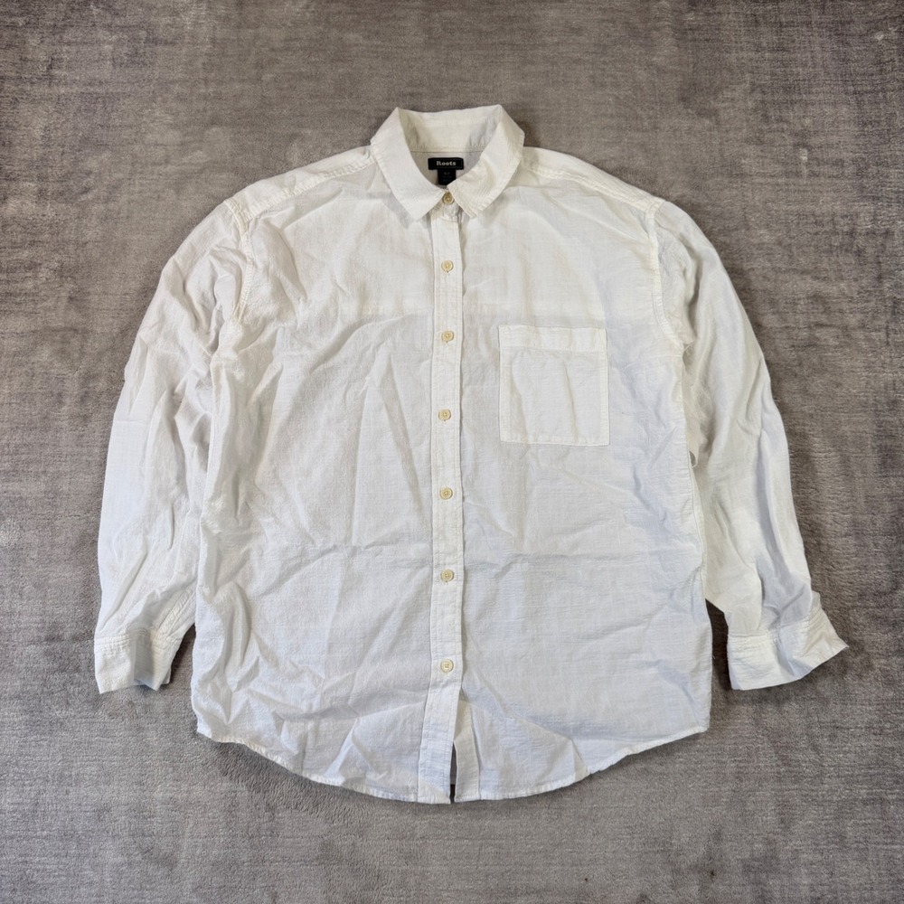 Roots Shirt Mens Small White Long Sleeve Button Down Cotton Blend Casual Coastal